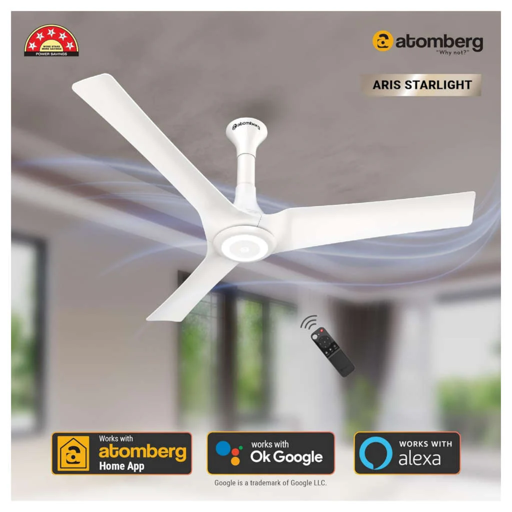 Atomberg Aris Starlight BLDC Underlight Ceiling Fan With IoT & Remote Control 1200mm Marble White - Image 2