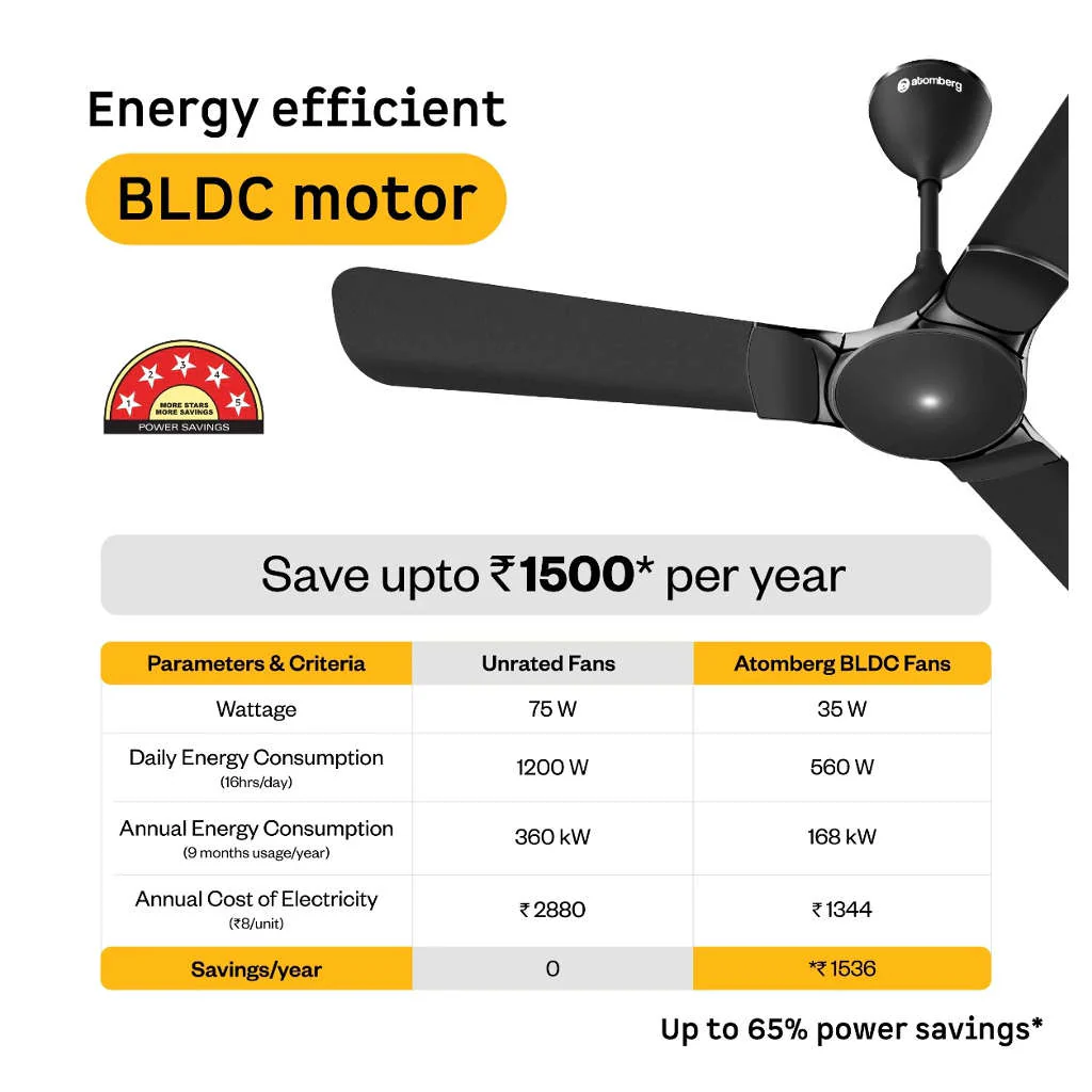 Atomberg Erica Nuvo BLDC Ceiling Fan With Remote 1200mm Midnight Black - Image 2