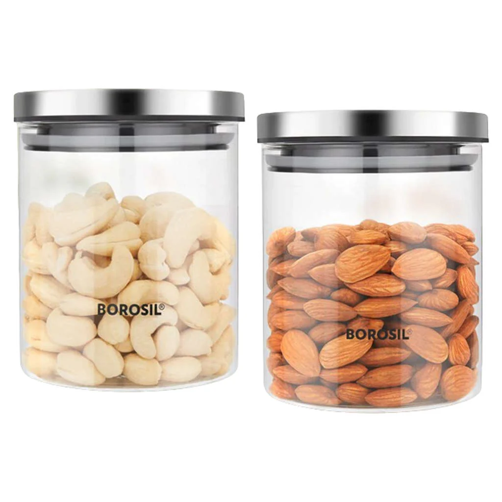 Borosil Classic Glass Storage Jar Set Of 2 (600ml + 600ml) BCLJR962600