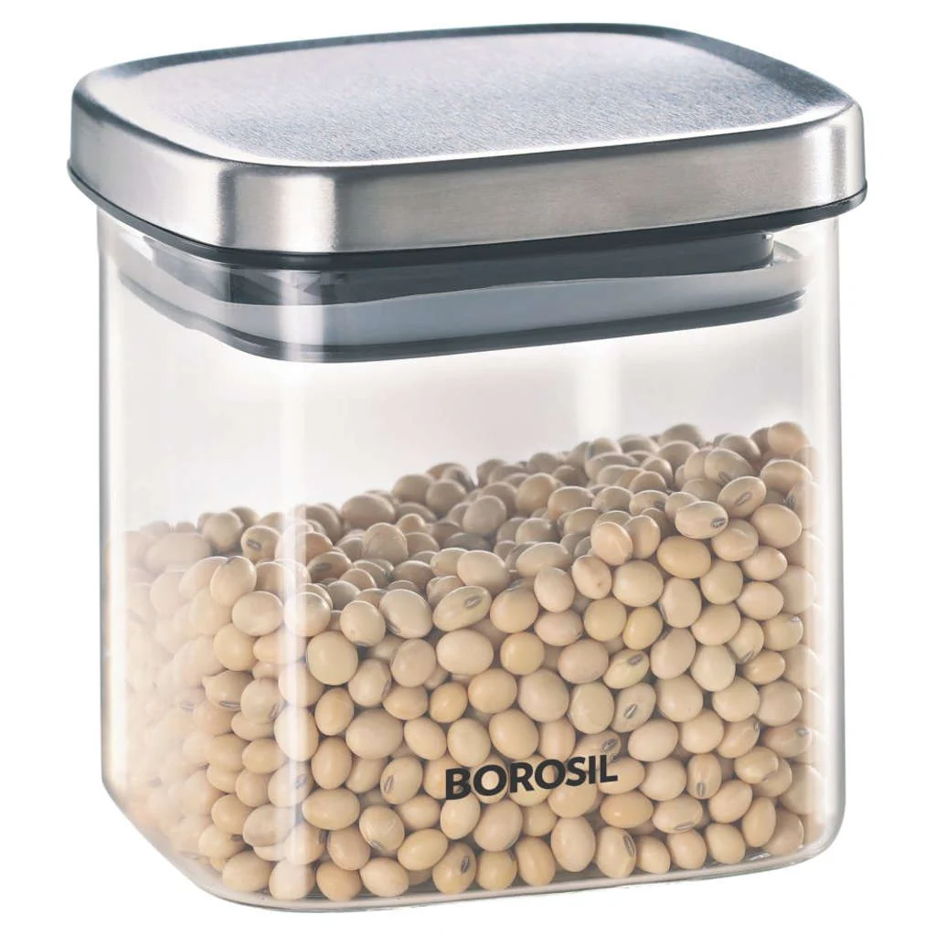 Borosil Classic Square Glass Storage Jar 600 ml IJXCLSQJ0600