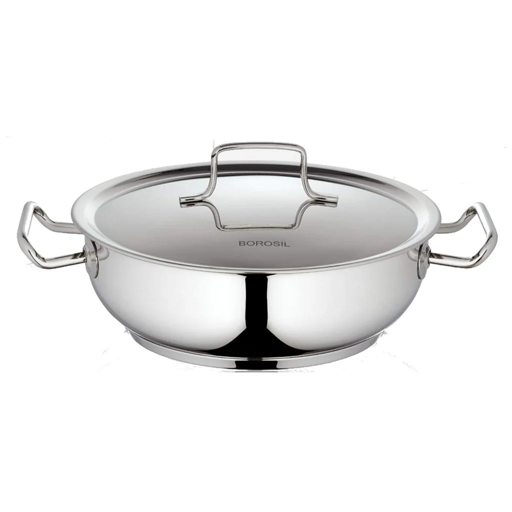 Borosil Cookfresh Stainless Steel Flat Kadai With Lid 1.8 Litre CFFK20SS11