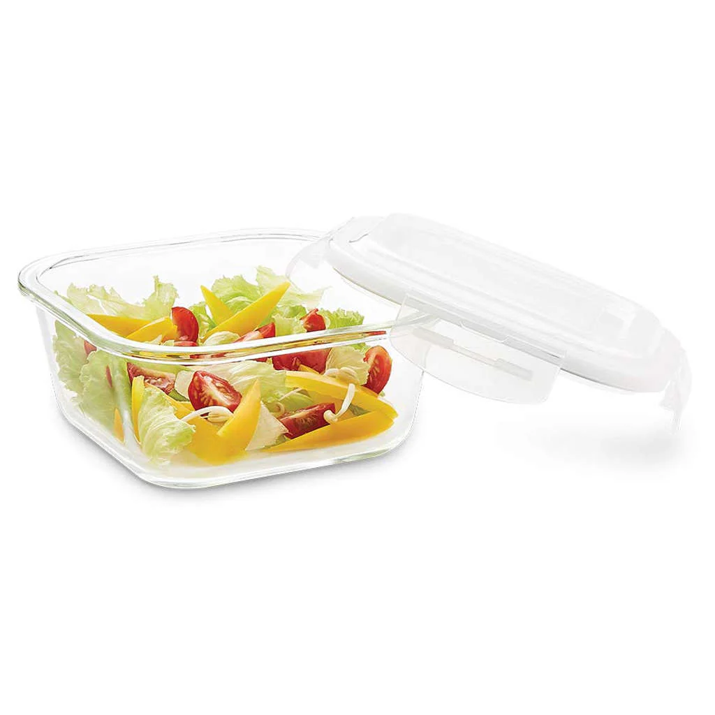 Borosil Klip N Store Square + Round Glass Storage Container Set Of 2 (320ml + 400ml) ICYSQRD201T - Image 2