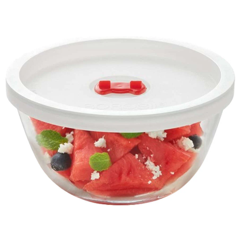 Borosil Mixing & Serving Glass Bowl With White Lid 1.3 Litre IH22MB05213