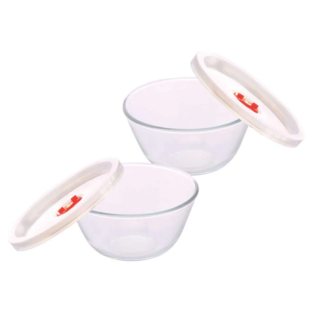 Borosil Mixing & Serving Glass Bowl With White Lid Set Of 2 (900ml + 900ml ) IH22MB01290 - Image 2