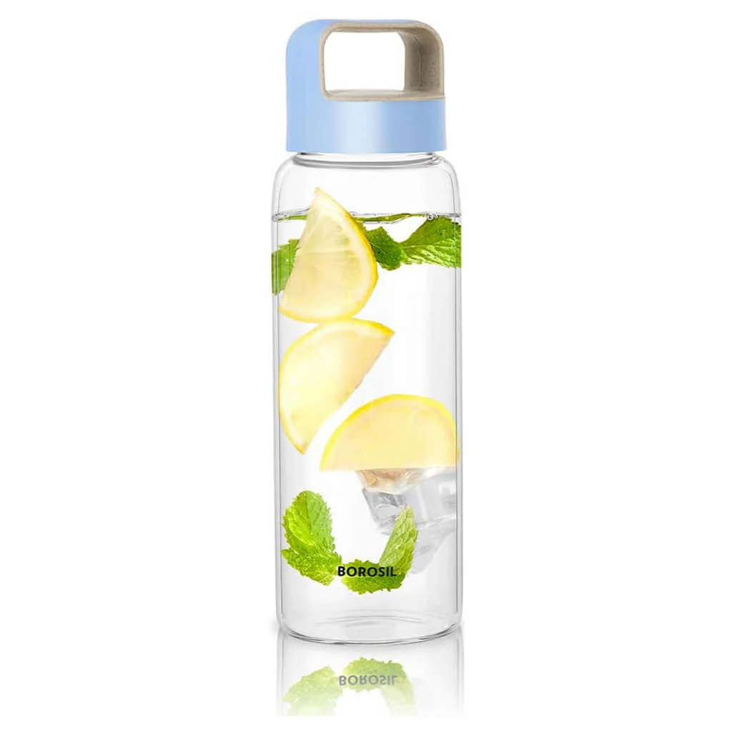Borosil Neo Glass Bottle With Blue Lid 550 ml BVUNEBLU550