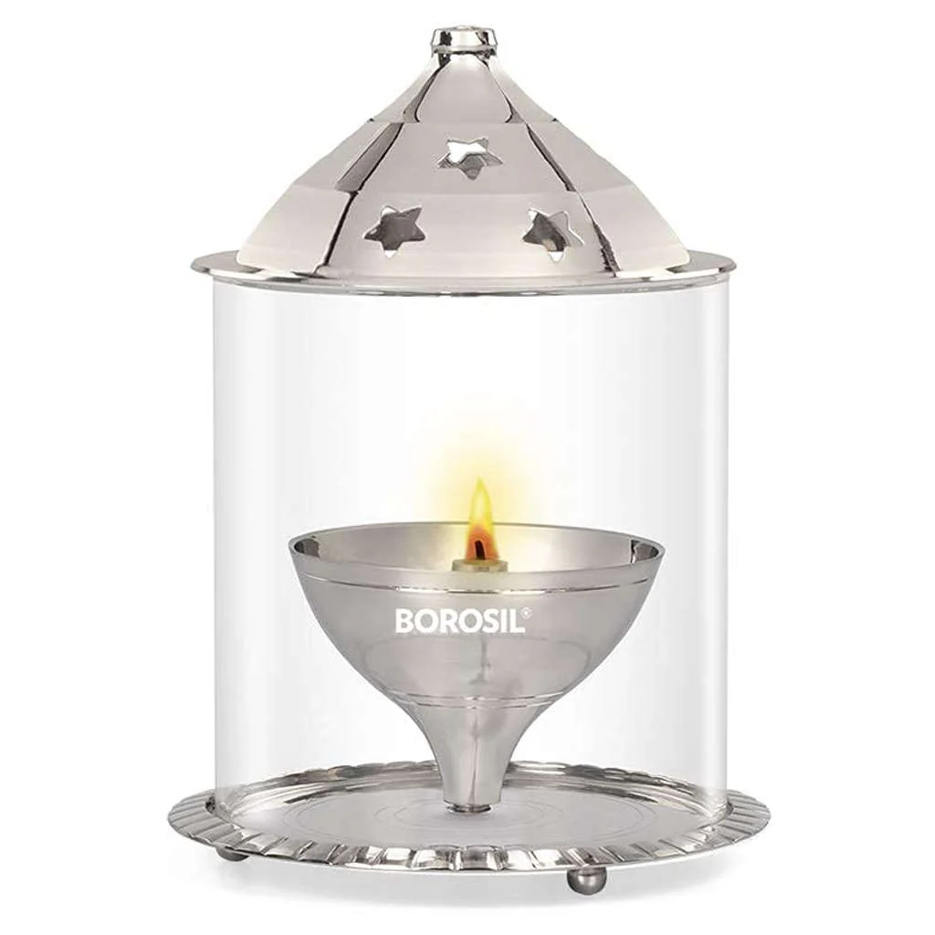 Borosil Nickel Akhand Diya With Glass Chimney Medium HDTRAKDN100