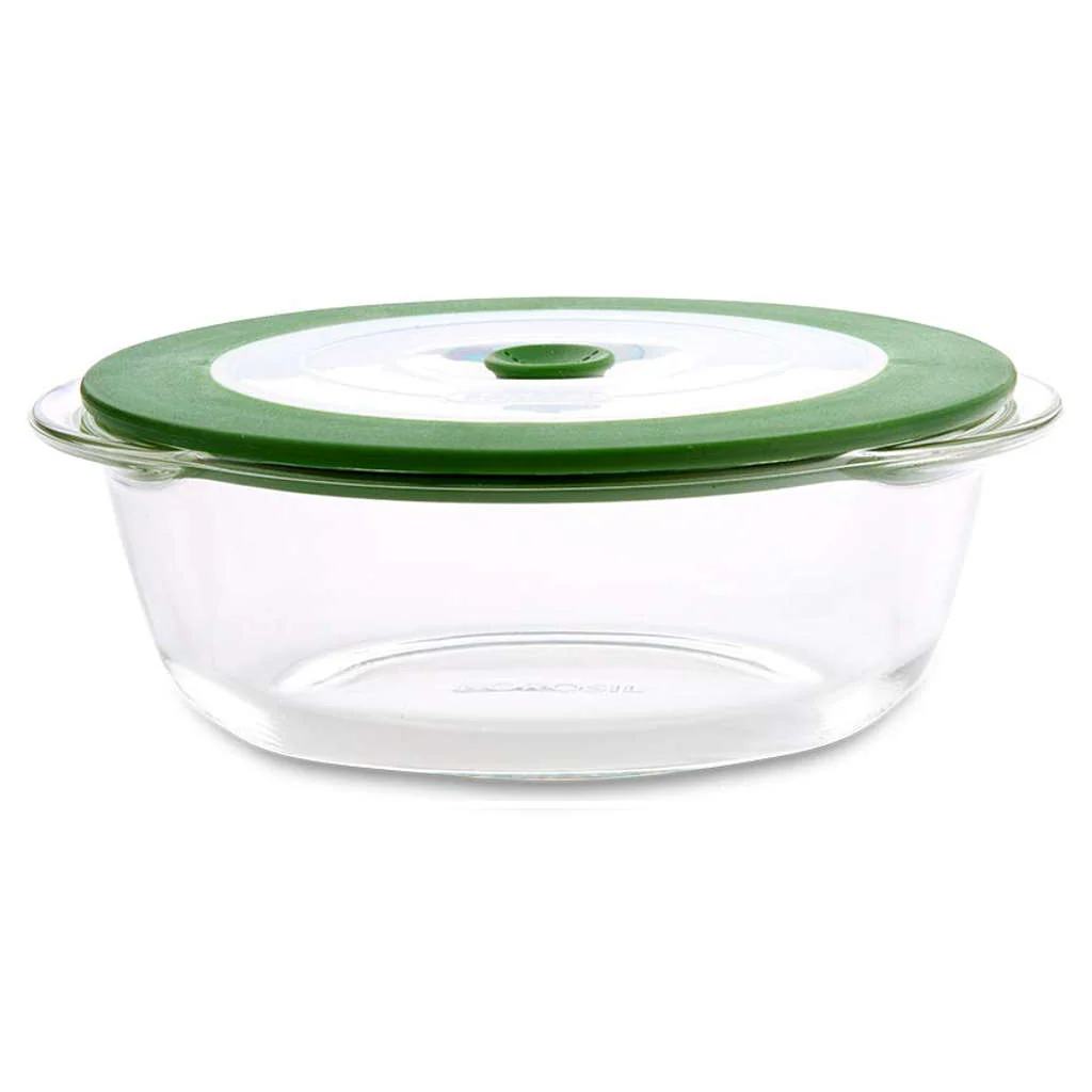 Borosil Round Glass Dish With Green Lid 1 Litre IYRNGRL1000 - Image 2