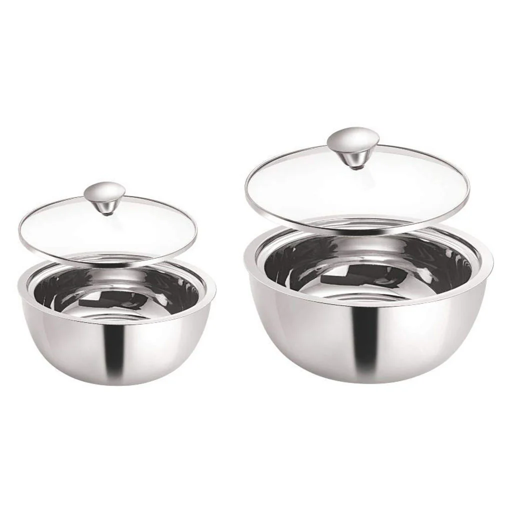 Borosil Servefresh Stainless Steel Curry Server Casserole Set Of 2 (500ml + 900ml) SFSET2CS11