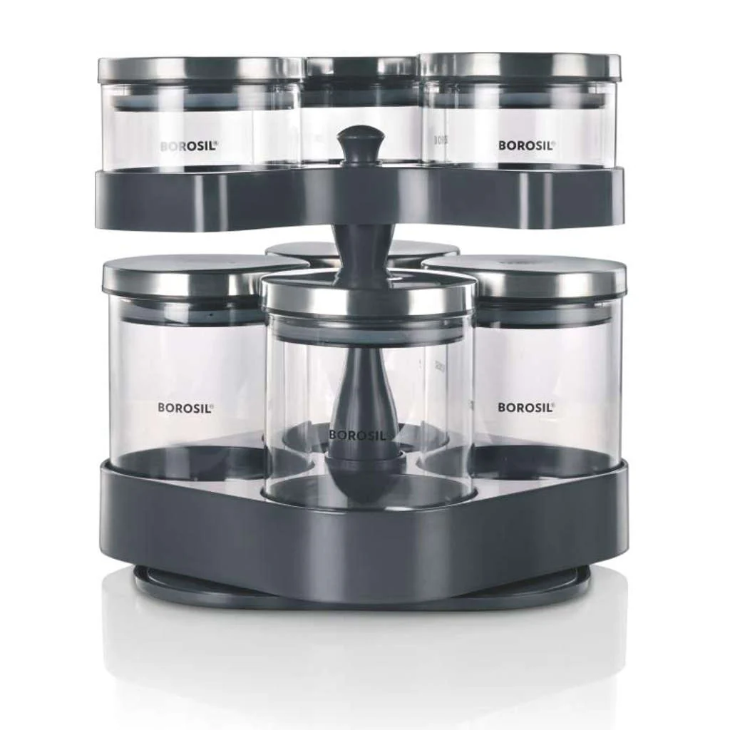 Borosil Spin N Store Tray With Classic Storage Jar Set Of 7 (300ml + 600ml) BVSPST06037 - Image 2