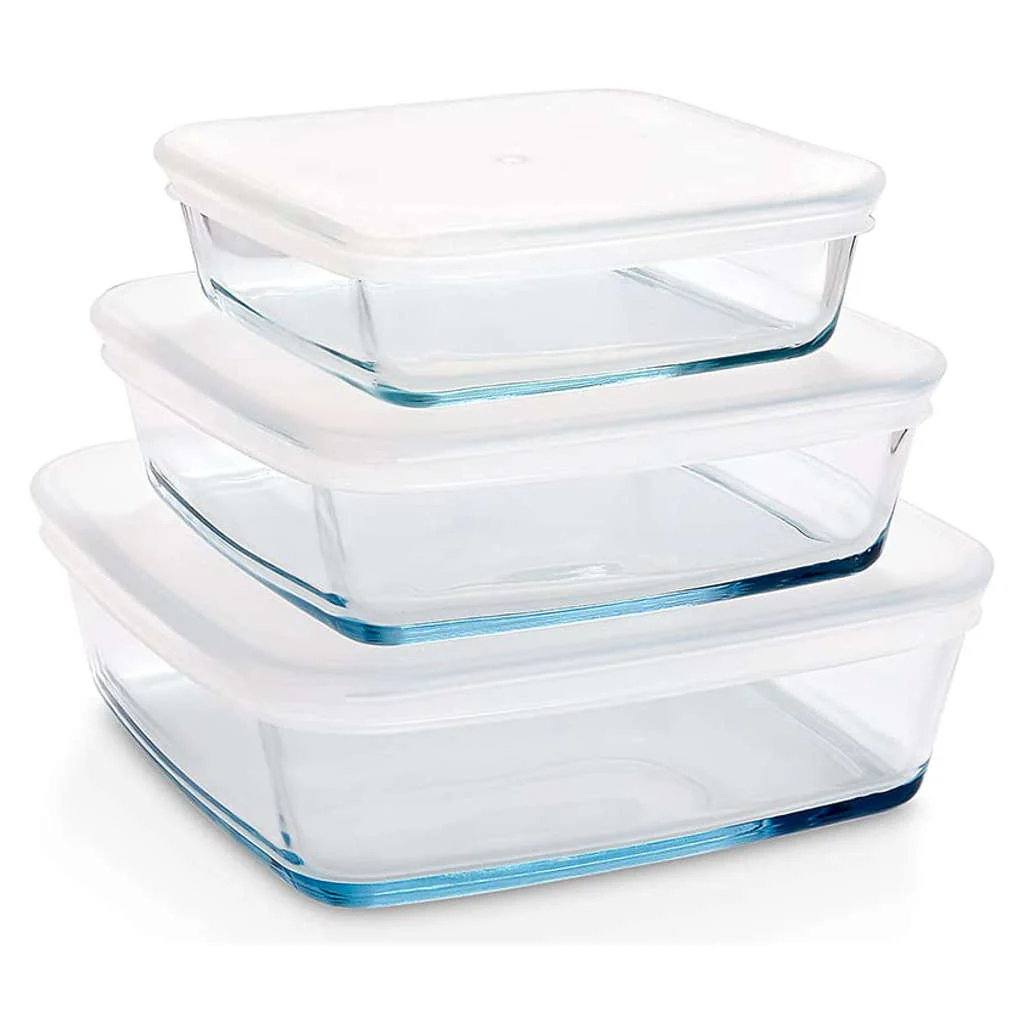 Borosil Square Baking Dish With Plastic Lid Set Of 3 (500ml + 800ml + 1.6Litre) IH22DH15626