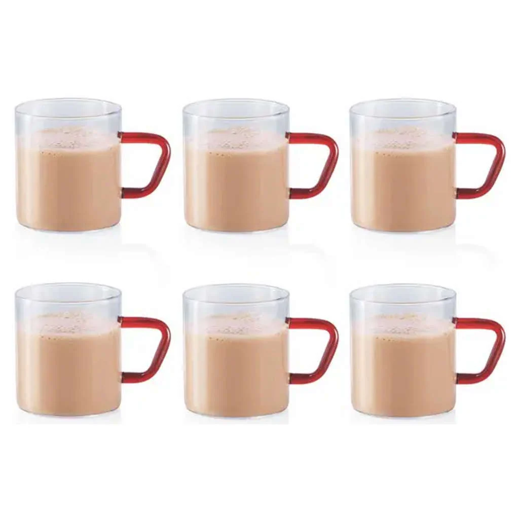Borosil Vision Glass Mug With Brown HandleSet Of 6 Pcs 190 ml BVCM190BR06