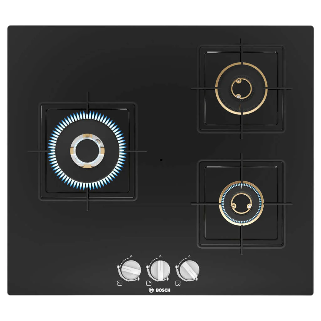 Bosch Glass Top Gas Stove 3 Burner Black PNC6B6F10I