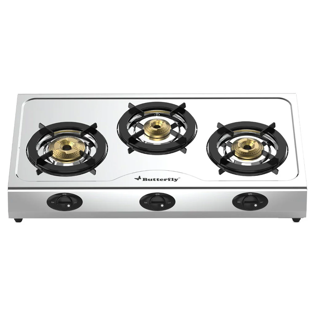 Butterfly Bolt Shakti Stainless Steel LPG Gas Stove 3 Burner Silver