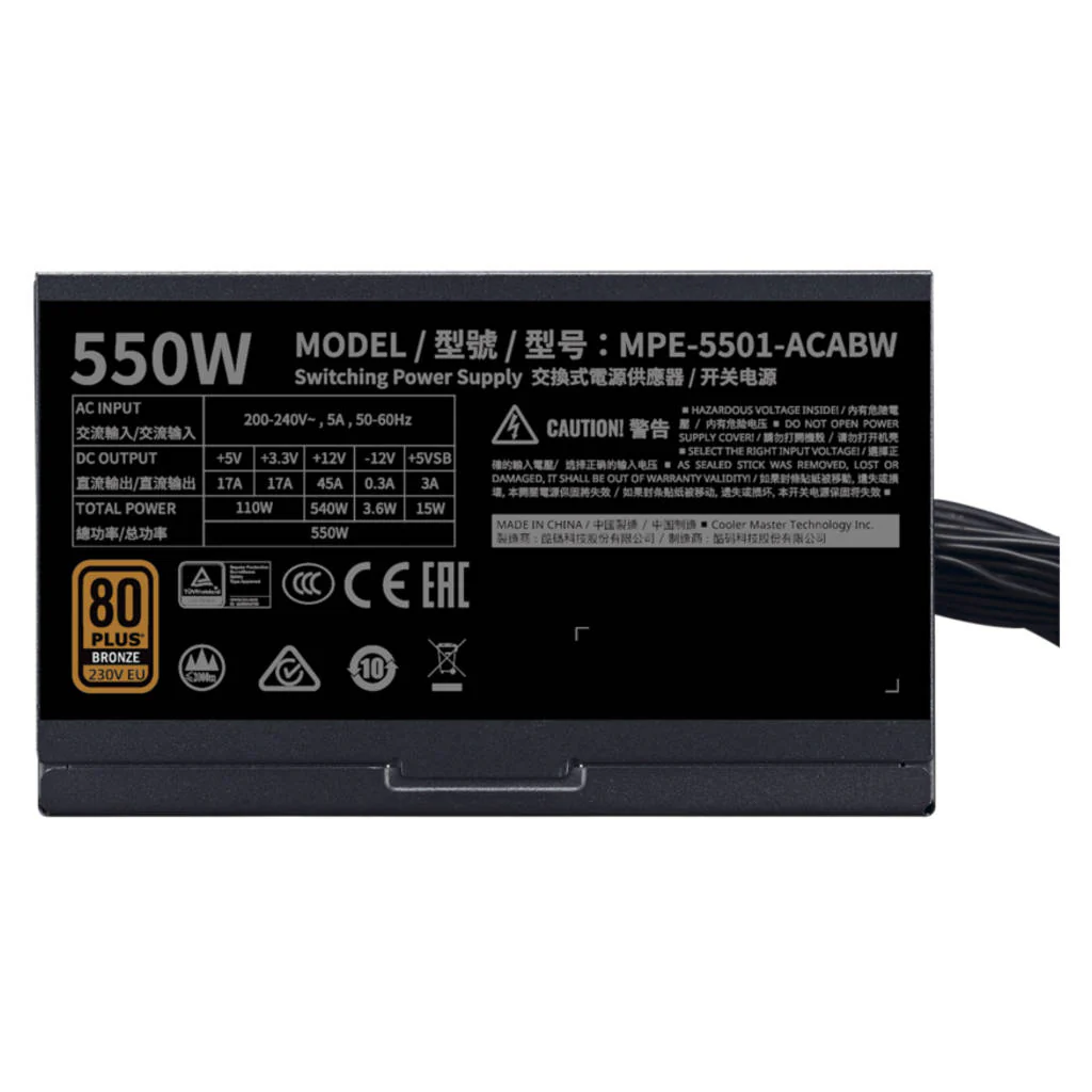 Cooler Master Bronze V2 MWE 550 Power Supply HDB Fan MPE-5501-ACABW-BIN - Image 2