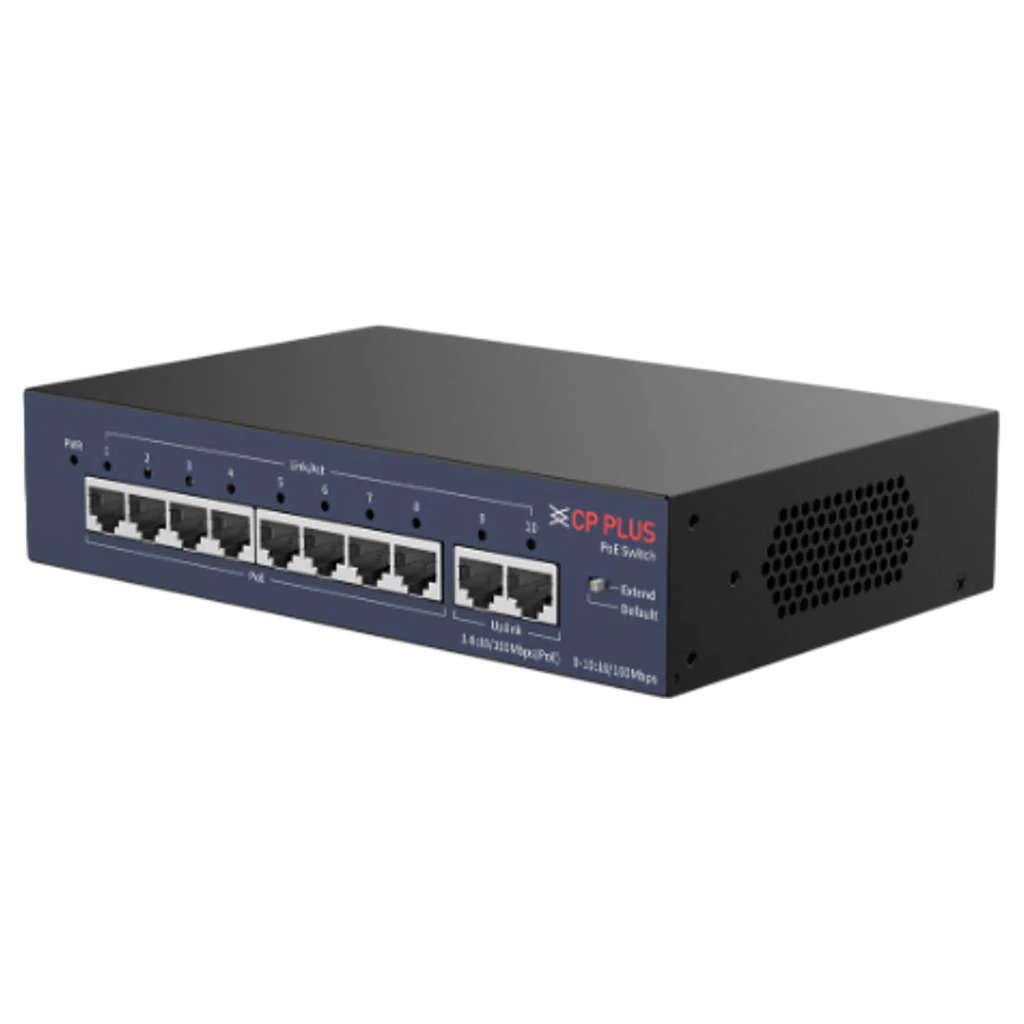 CP Plus 10 Ports Switch With 8 PoE & 2 Uplink Ports CP-UNW-HPU8H2-96