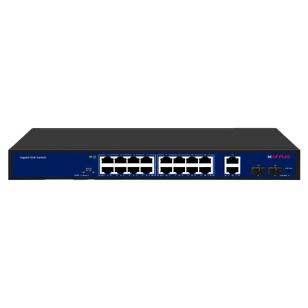 CP Plus PoE Switch 20 Ports With 16 Gigabit PoE & 2 Uplink + 2 SFP Ports CP-DNW-GPU16G2F2-20