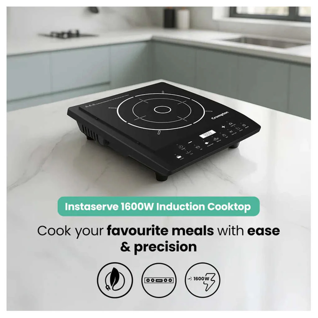 Crompton Instaserve Induction Cooktop 1600W 7 One Touch Cook Menus - Image 2