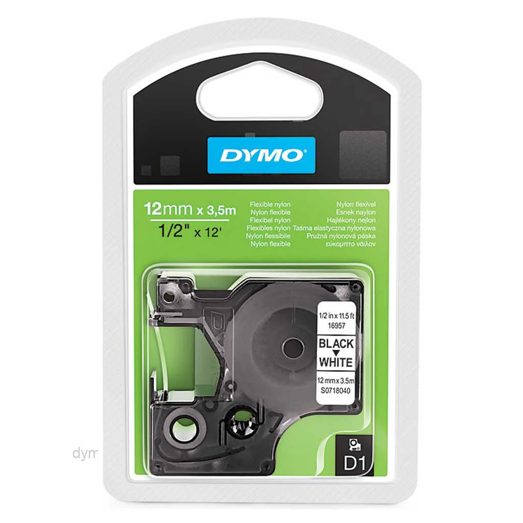Dymo S0718040 D1 Flexible Nylon Tape Black On White 12mm x 3,5m 16957 - Image 2