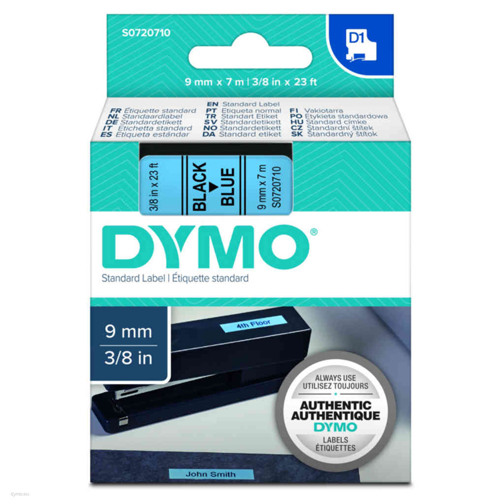 Dymo S0720710 D1 Label Tape Black on Blue 9mm X 7m 40916