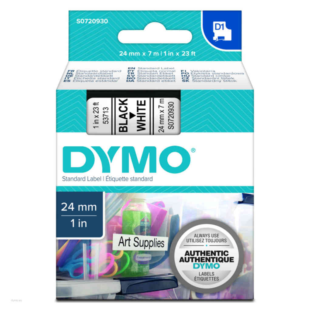 Dymo S0720930 D1 Label Tape Black On White 24mm x 7m 53713