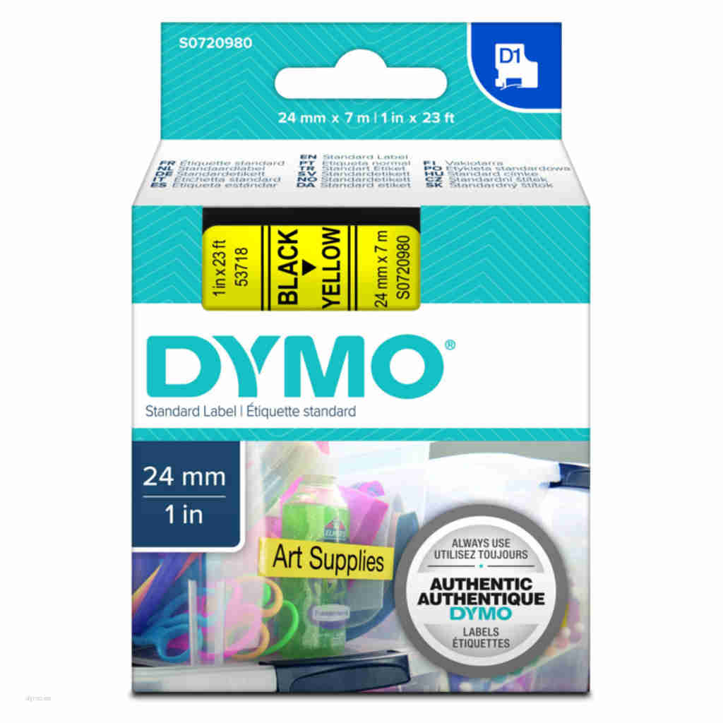 Dymo S0720980 D1 Label Tape Black on Yellow 24mm x 7m 53718 - Image 2