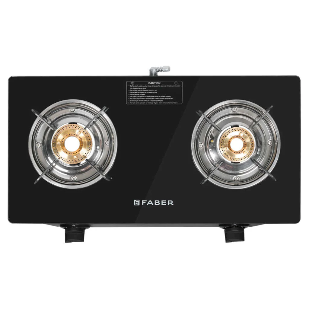 Faber Arrow Glass Top Gas Stove 2 Brass Burner