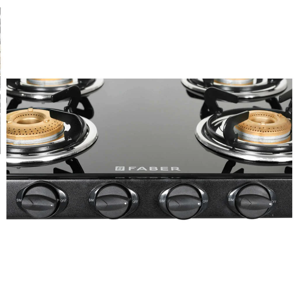 Faber Double Jumbo BK Glass Top Gas Stove 4 Brass Burner - Image 3