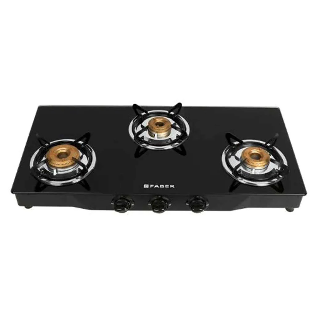 Faber Jumbo BK AI Glass Top Gas Stove 3 Brass Burner