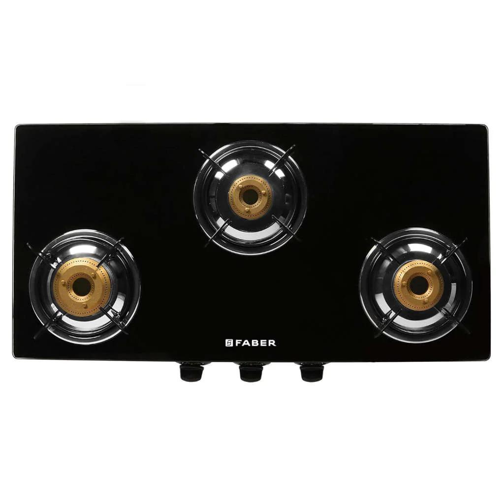 Faber Jumbo BK Glass Top Gas Stove 3 Brass Burner - Image 2