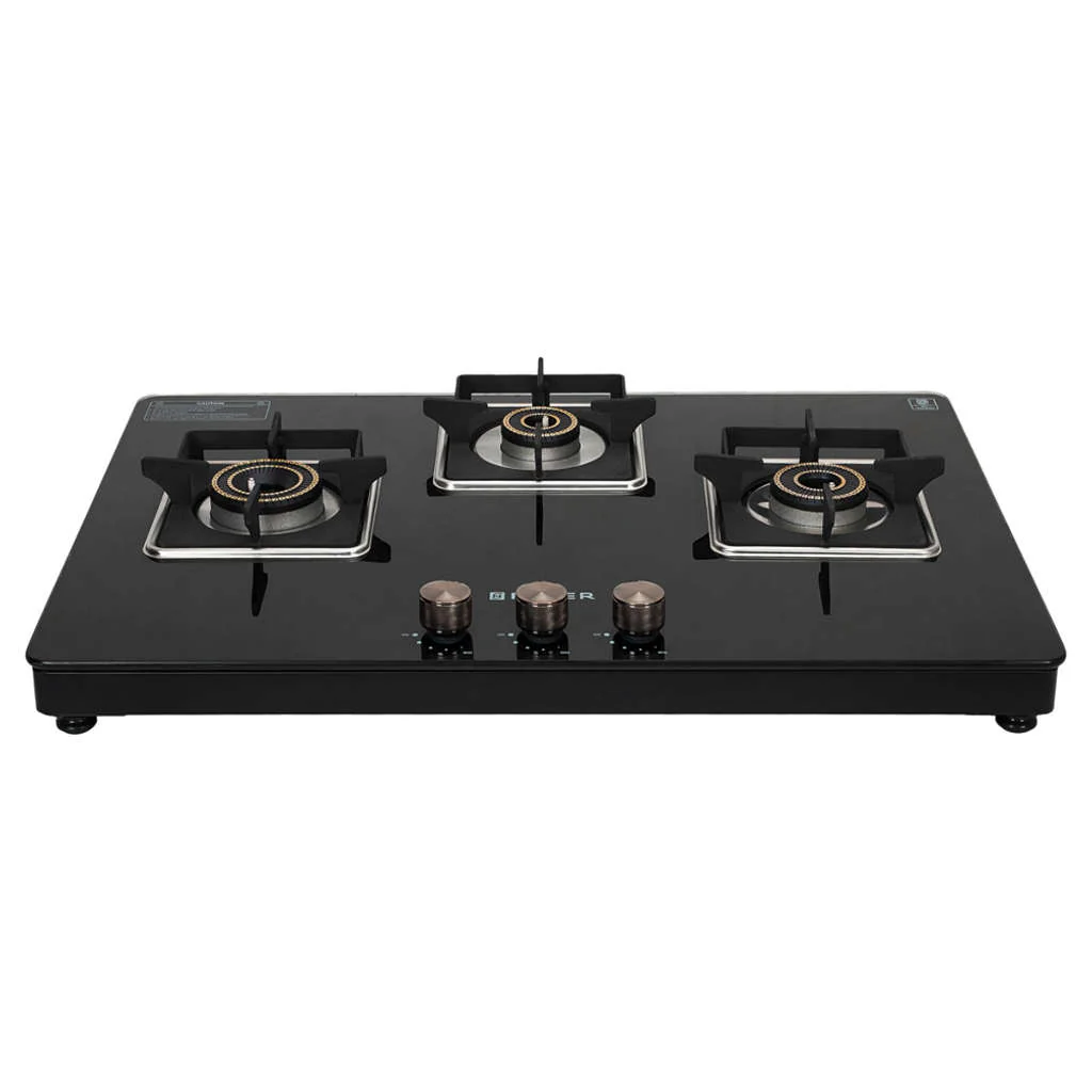 Faber Nios DLX Auto BK Glass Top Gas Stove 3 Brass Burner