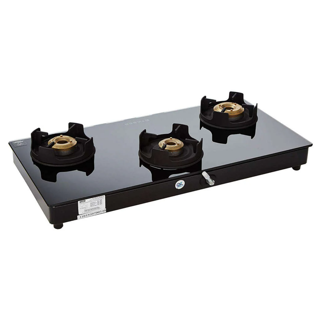 Faber Onyx BK CI Glass Top Gas Stove 3 Brass Burner - Image 2