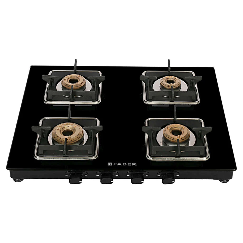 Faber Remo BK Glass Top Gas Stove 4 Brass Burner