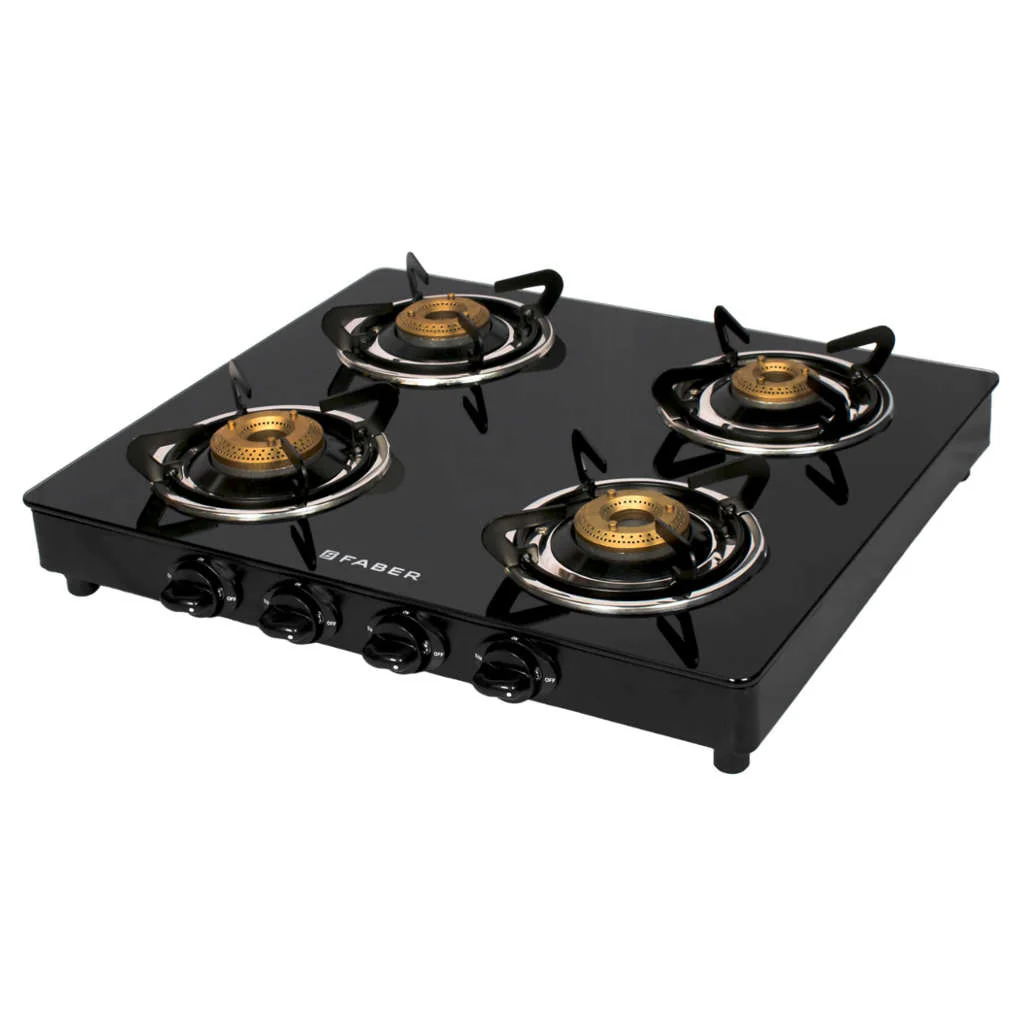 Faber Star BK Glass Top Gas Stove 4 Brass Burner - Image 3