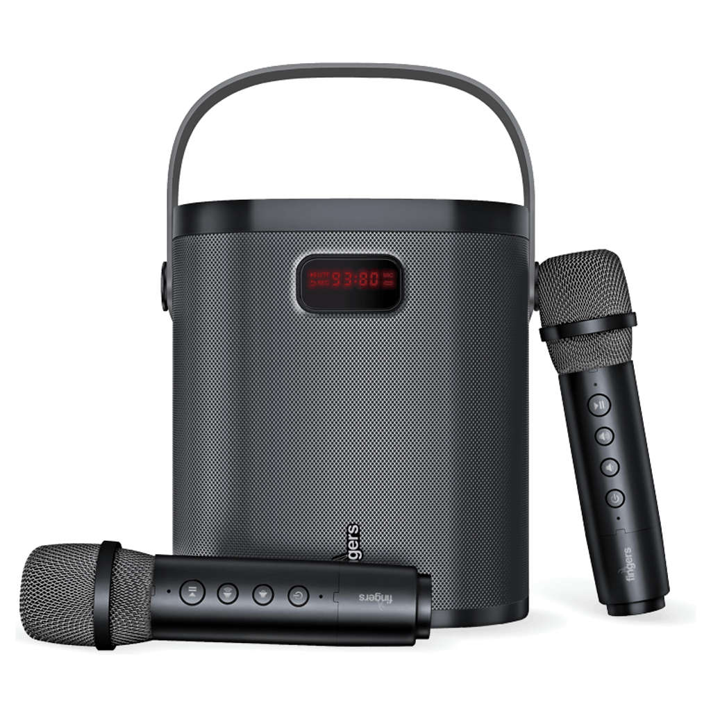 Fingers 2Mic-GrooveBox Portable Speaker With 2 Wireless Mics Rich Black