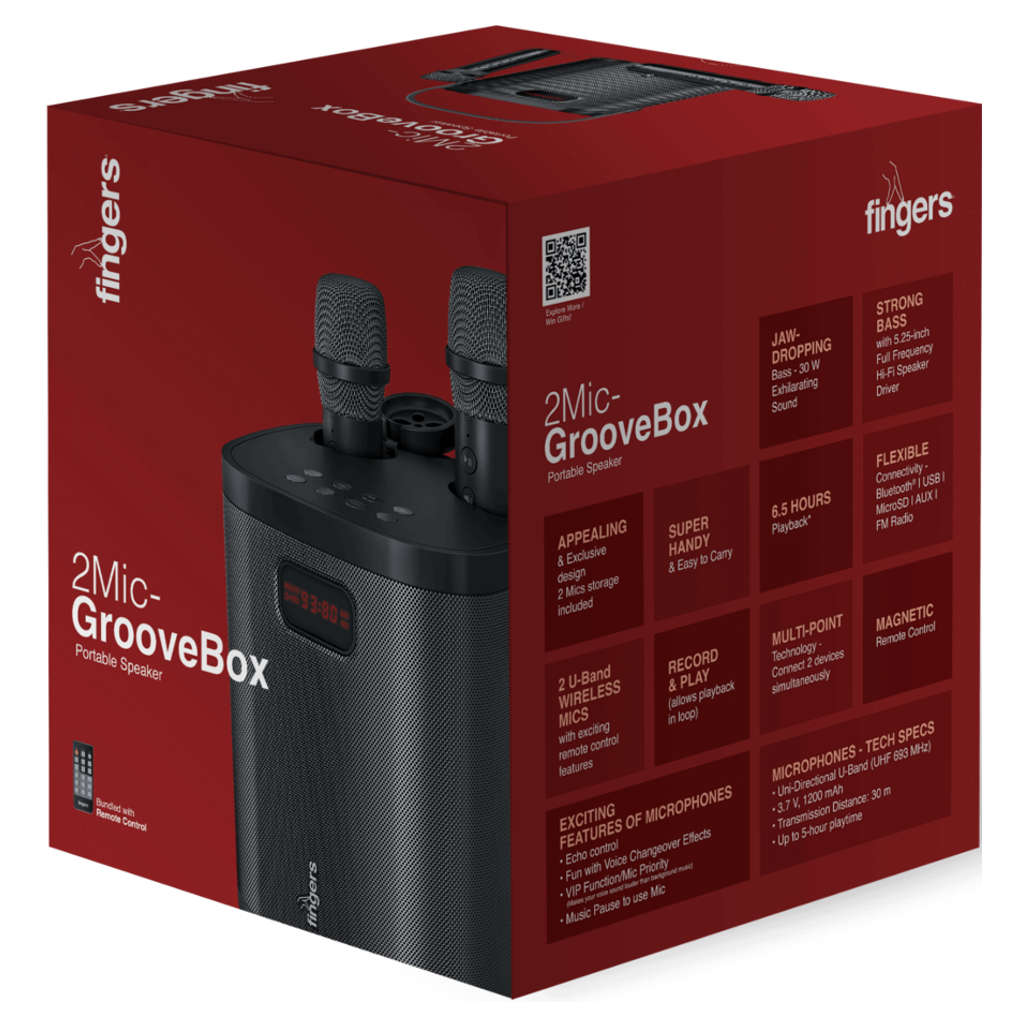 Fingers 2Mic-GrooveBox Portable Speaker With 2 Wireless Mics Rich Black - Image 5
