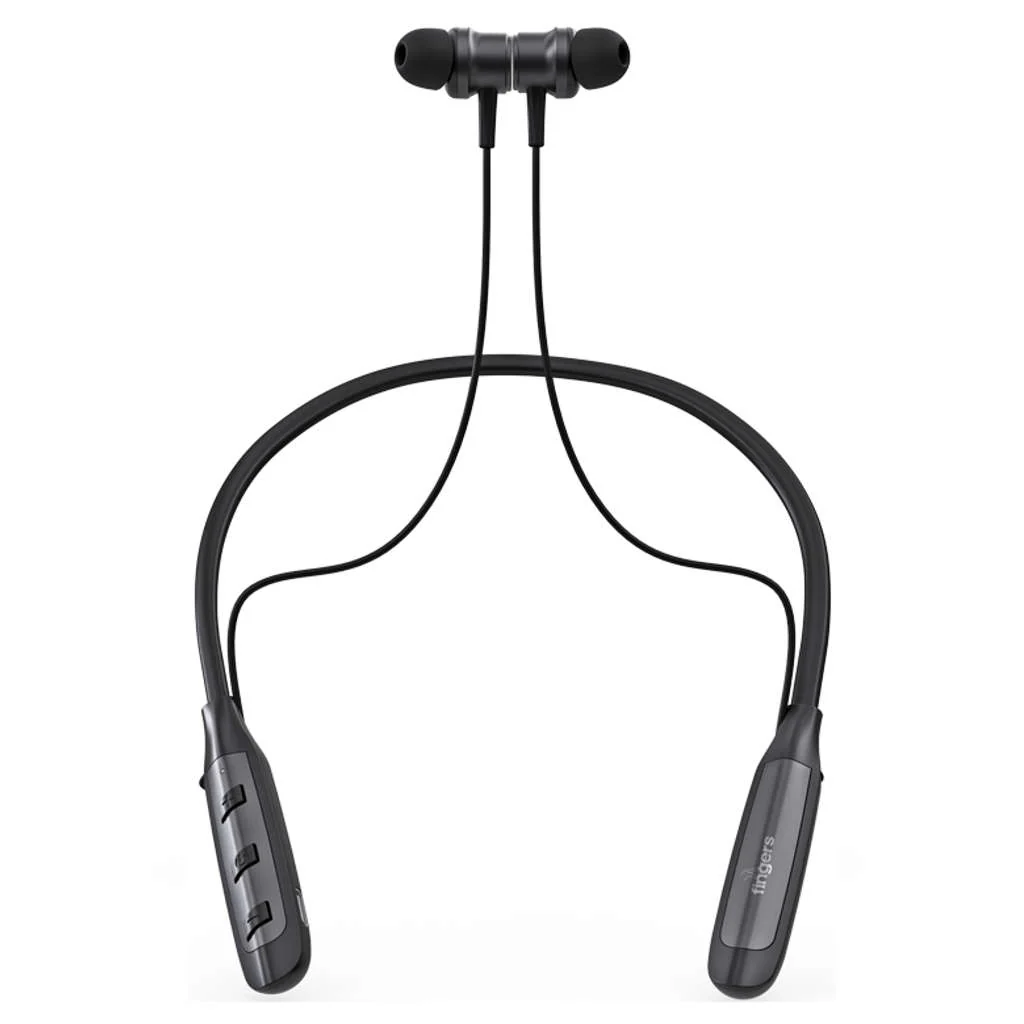 Fingers Cozy Wireless Neckband Earphones Classic Black + Dark Silver - Image 2