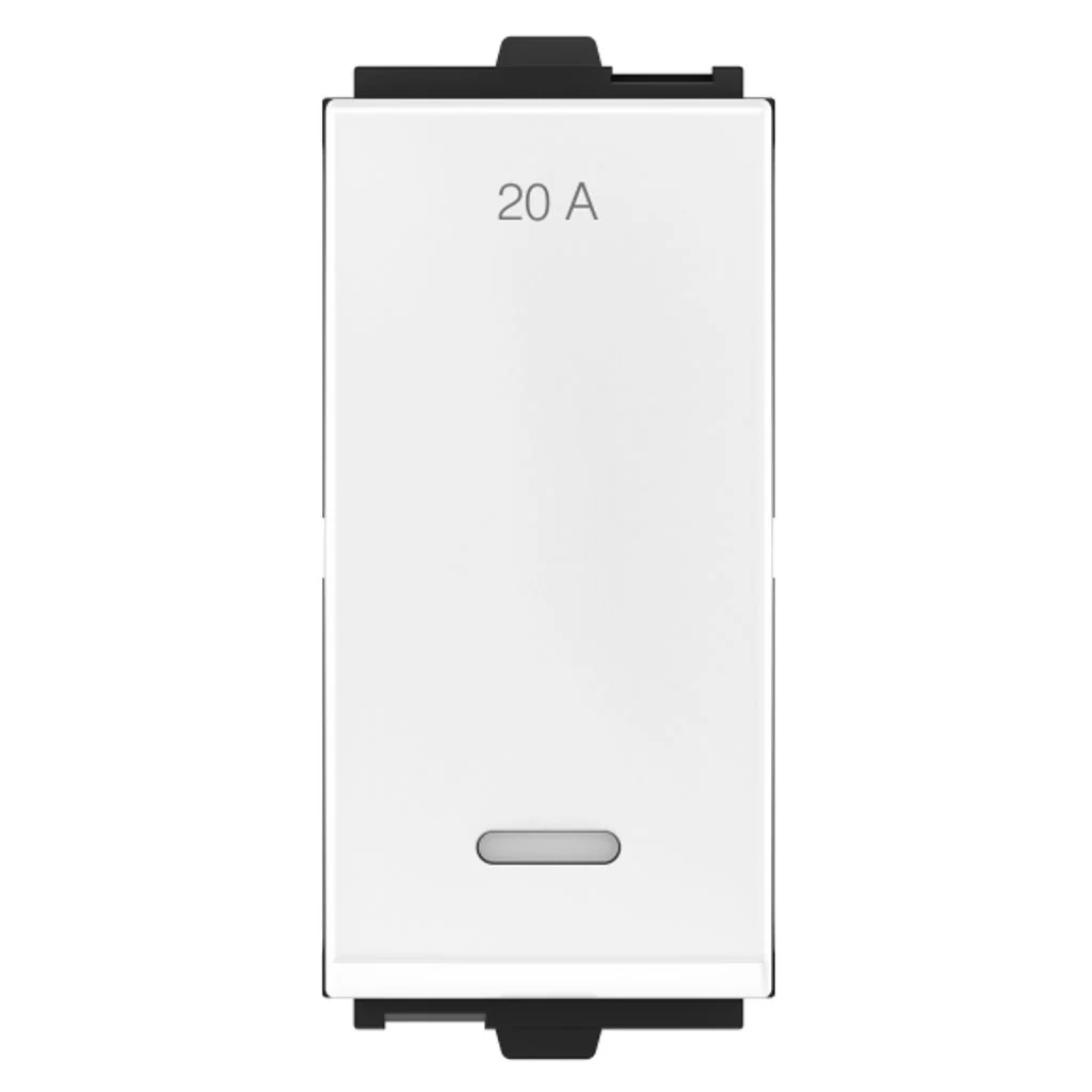 GM Java 20A 1 Way Switch With LED Indicator Glossy White AB 1 312