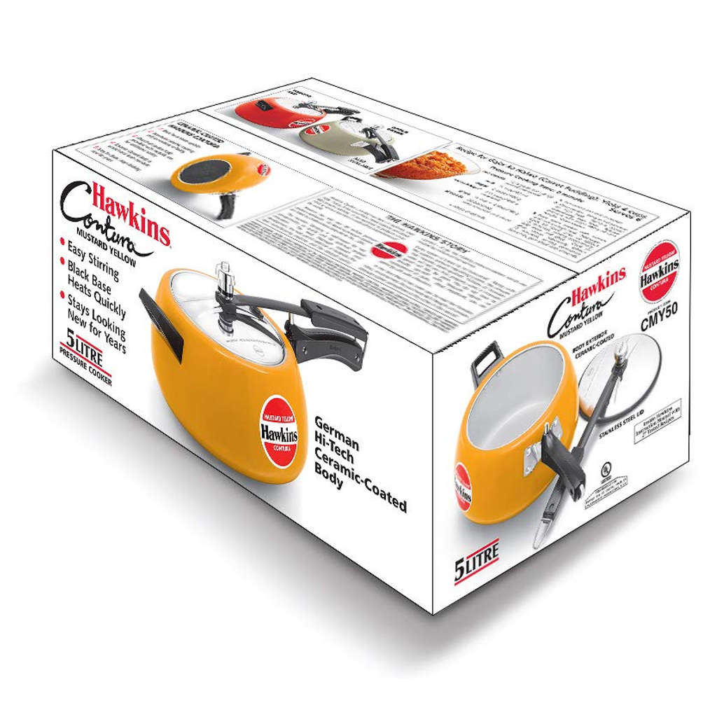 Hawkins Ceramic Coated Contura Pressure Cooker 5 Litre Mustard Yellow CMY 50 - Image 2