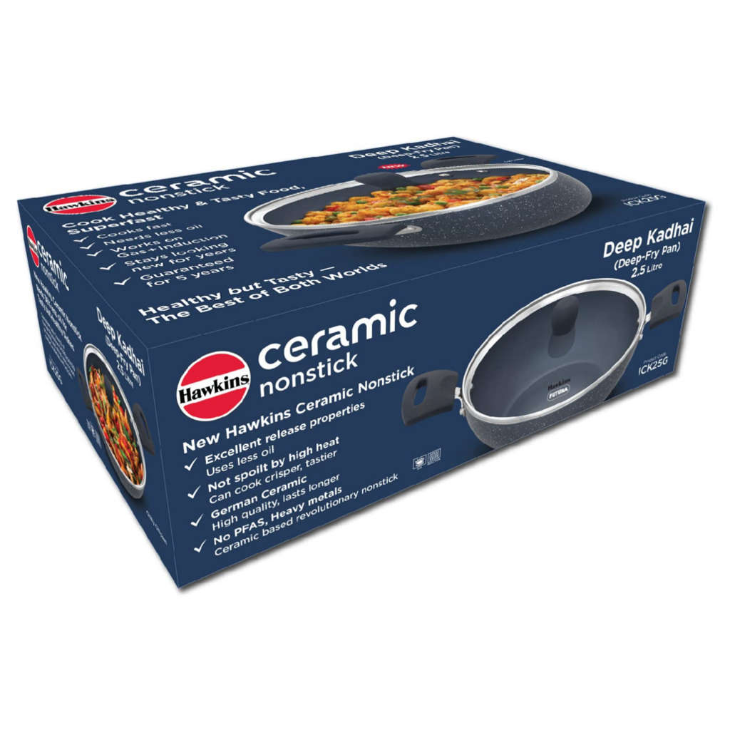 Hawkins Ceramic Nonstick Deep Kadai With Lid 2.5 Litre ICK 25G - Image 2