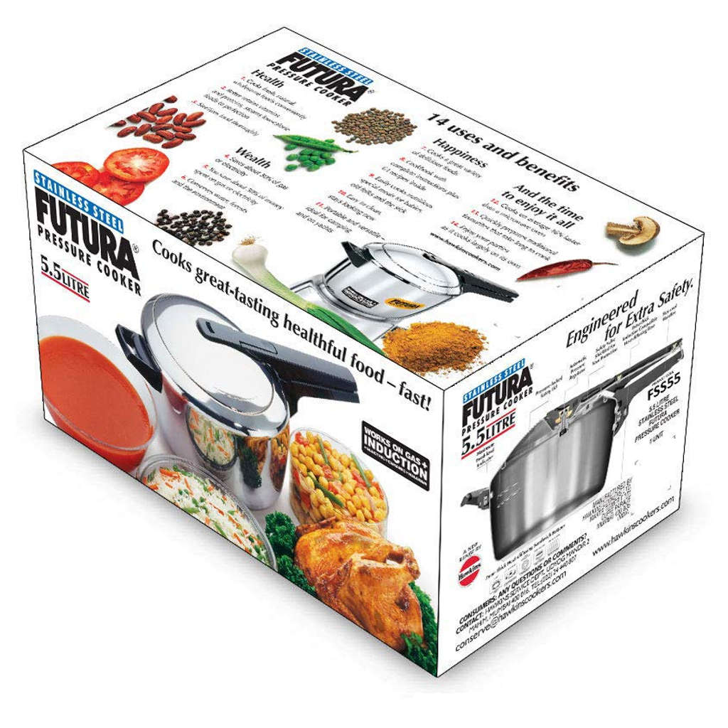 Hawkins Futura Stainless Steel Pressure Cooker 5.5 Litre FSS 55 - Image 2