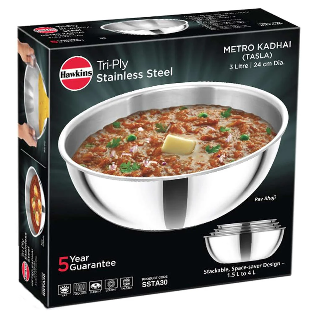 Hawkins Metro Tri-Ply Stainless Steel Kadai 3 Litre SSTA 30 - Image 2