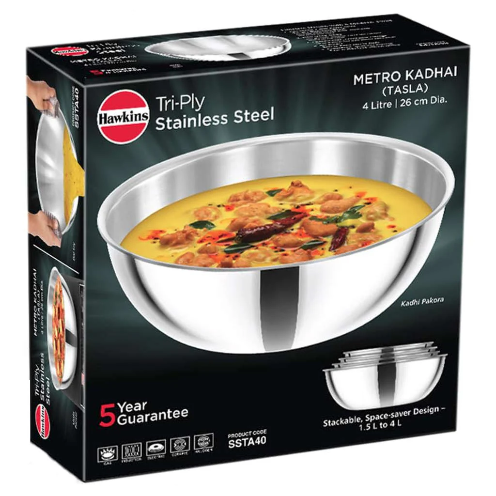 Hawkins Metro Tri-Ply Stainless Steel Kadai 4 Litre SSTA 40 - Image 2