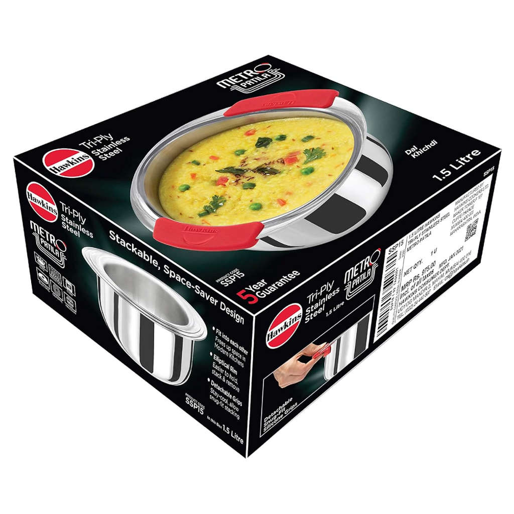 Hawkins Metro Tri-Ply Stainless Steel Patila Without Lid 1.5 Litre SSP 15 - Image 3