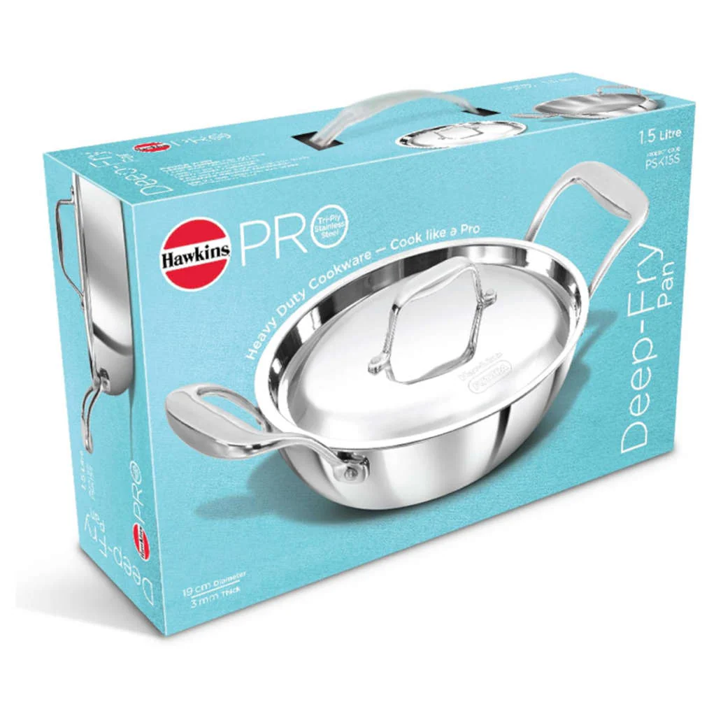Hawkins Pro Tri-Ply Stainless Steel Deep Fry Pan With Lid PSK 15S - Image 3