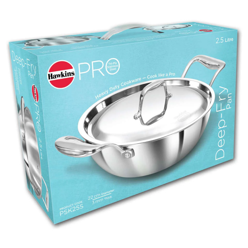 Hawkins Pro Tri-Ply Stainless Steel Deep Fry Pan With Lid PSK 25S - Image 2