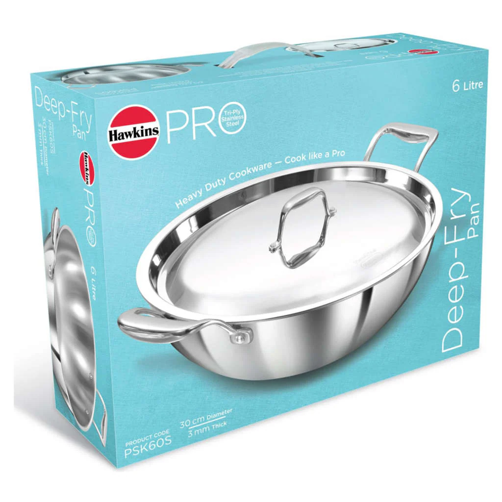 Hawkins Pro Tri-Ply Stainless Steel Deep Fry Pan With Lid PSK 60S - Image 2