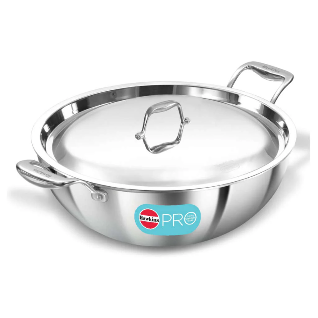 Hawkins Pro Tri-Ply Stainless Steel Deep Fry Pan With Lid PSK 80S