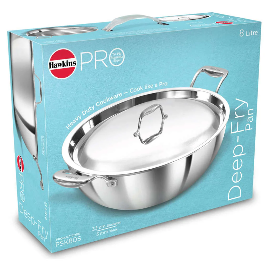 Hawkins Pro Tri-Ply Stainless Steel Deep Fry Pan With Lid PSK 80S - Image 3