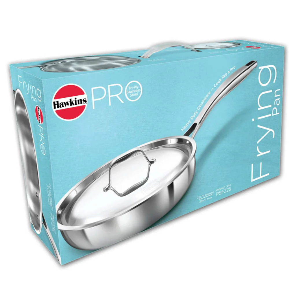 Hawkins Pro Tri-Ply Stainless Steel Frying Pan With Lid PSF 22S - Image 2