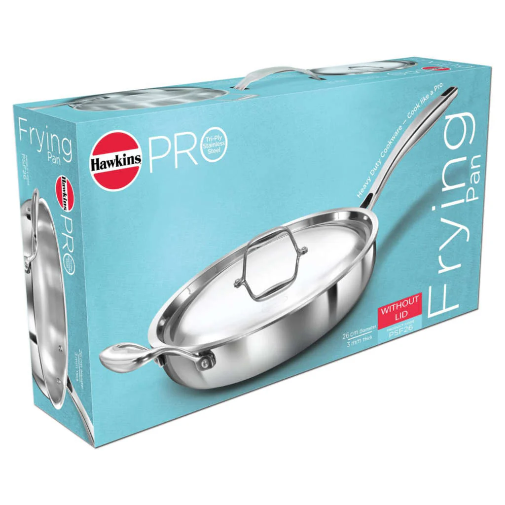 Hawkins Pro Tri-Ply Stainless Steel Frying Pan Without Lid PSF 26 - Image 2